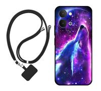 Sunrive Funda Compatible con Vivo T5/Y31D/Y6M,Slim Fit Gel Mate Carcasa Case Bumper de Impactos Espalda Cover (Lobo,Luna,Estrellas)+1 X Correa Universal