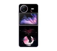 Sunrive Funda Compatible con Vivo X Flip, PC Transparente Carcasa Case Bumper de Impactos y Anti-Arañazos Espalda Patrones Cover(Planeta y Gato)