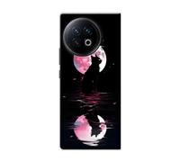 Sunrive Funda Compatible con Vivo X Fold2, PC Transparente Carcasa Case Bumper de Impactos y Anti-Arañazos Espalda Patrones Cover(Planeta y Gato)