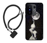 Sunrive Funda Compatible con Vivo X200 FE 5G,Slim Fit Gel Mate Carcasa Case Bumper de Impactos Espalda Cover (Sombra de Espalda,Luna,Estrellas)+1 X Correa Universal