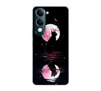 Sunrive Funda Compatible con Vivo Y19S 5G, Silicona Slim Fit Gel Transparente Carcasa Case Bumper de Impactos y Anti-Arañazos Espalda Patrones Cover(Planeta y Gato)