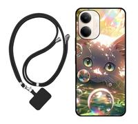 Sunrive Funda Compatible con Vivo Y21 5G,Slim Fit Gel Mate Carcasa Case Bumper de Impactos Espalda Cover (Burbujas Gatos)+1 X Correa Universal