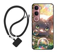 Sunrive Funda Compatible con Vivo Y31 5G,Slim Fit Gel Mate Carcasa Case Bumper de Impactos Espalda Cover (Burbujas Gatos)+1 X Correa Universal