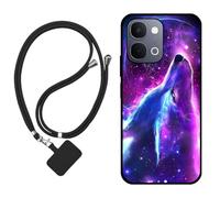 Sunrive Funda Compatible con Vivo Y31d,Slim Fit Gel Mate Carcasa Case Bumper de Impactos Espalda Cover (Lobo,Luna,Estrellas)+1 X Correa Universal