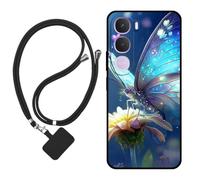 Sunrive Funda Compatible con Vivo Y31S 2026,Slim Fit Gel Mate Carcasa Case Bumper de Impactos Espalda Cover (Mariposa,Flor)+1 X Correa Universal