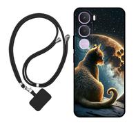 Sunrive Funda Compatible con Vivo Y31S 2026,Slim Fit Gel Mate Carcasa Case Bumper de Impactos Espalda Cover (Luna,Estrellas,Gato)+1 X Correa Universal