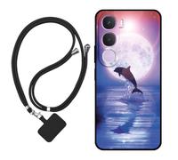 Sunrive Funda Compatible con Vivo Y31S 2026,Slim Fit Gel Mate Carcasa Case Bumper de Impactos Espalda Cover (Luna,Delfines,Mar)+1 X Correa Universal