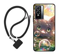 Sunrive Funda Compatible con Vivo Y76 5G,Slim Fit Gel Mate Carcasa Case Bumper de Impactos y Anti-Arañazos Espalda Cover (Burbujas Gatos)+1 X Correa Universal