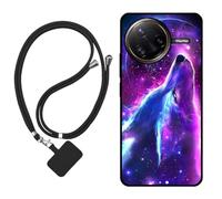 Sunrive Funda Compatible con Xiaomi Poco F7 Pro,Slim Fit Gel Mate Carcasa Case Bumper de Impactos Espalda Cover (Lobo,Luna,Estrellas)+1 X Correa Universal