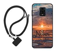 Sunrive Funda Compatible con Xiaomi Redmi Note 9S/Note 9 Pro/Note 9 Pro MAX,Slim Fit Gel Mate Carcasa Case Bumper de Impactos y Anti-Arañazos Espalda Cover (Mar,Sol,Gaviotas)+1 X Correa Universal