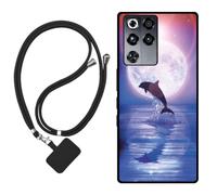 Sunrive Funda Compatible con ZTE Nubia RedMagic 11S Pro/11S Pro+,Slim Fit Gel Mate Carcasa Case Bumper de Impactos Espalda Cover (Luna,Delfines,Mar)+1 X Correa Universal
