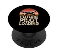Sunset Airplane Futuro Piloto Cargando Aviación PopSockets PopGrip Adhesivo