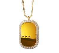Sunset All the Way to the Silk Road - Collar con colgante de camello y desierto con diamantes de cristal dorado