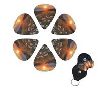 Sunset and Flowers - Juego de 6 púas de celuloide de diferentes grosores con soporte para púas de guitarra, púas de guitarra personalizadas para guitarra acústica, guitarra eléctrica, bajo, ukelele