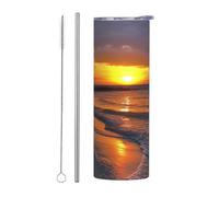 Sunset at Honeymoon Island State Park - Vaso con tapas y popote, botella de agua de doble pared al vacío de 20 onzas, taza de café aislada de acero inoxidable a prueba de fugas, taza térmica de viaje