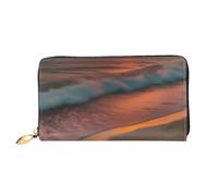 Sunset at The Beach - Cartera de piel con estampado de atardecer en la playa para teléfono celular, tarjetas de crédito, bolsillo con cremallera, color negro, talla única, Negro, One Size