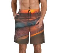 Sunset At The Beach - Pantalones cortos de playa para hombre, con cordón, cintura elástica, casual, a la moda, ligeros, trajes de baño, blanco, XXL