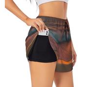 Sunset at The Beach - Pantalones cortos deportivos de doble capa para mujer, para gimnasio, yoga, correr, bicicleta, con bolsillos, tallas S-XXL, Negro -, S