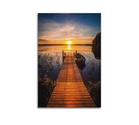 Sunset at The Fishing Pier on A Lake in Finland Poster Poster Lienzo Impresión en Lienzo Sala de Estética Arte Colgante Pintura Colgante, Regalo Nuevo Hogar Decoración Moderna de la Habitación 20 x 30