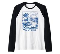 Sunset Beach Bar Palmera "Sunshine on My Mind" Retro Surf Camiseta Manga Raglan