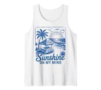 Sunset Beach Bar Palmera "Sunshine on My Mind" Retro Surf Camiseta sin Mangas
