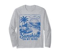Sunset Beach Bar Palmera "Sunshine on My Mind" Retro Surf Manga Larga