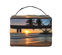 Sunset Beach - Bolsa de maquillaje portátil de viaje (9 x 6.5 x 6.2 pulgadas), bolsa de maquillaje de gran capacidad para mujeres, bolsa de maquillaje grande para niñas