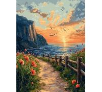 Sunset Beach Diamond Painting para Niñosy Adultos Principiantes, 5D DIY Kit Completopinturade Diamantes，Regalos Cumpleaños para Niños y Niñas, Completo Paracoración Paredl Hogar 30x40cm H-645