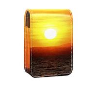Sunset Beach - Estuche portátil para pintalabios para viajes, mini caja de almacenamiento de lápiz labial con espejo para mujeres y mujeres, bolsa de cosméticos de cuero, Varios colores, 9.5x2x7 cm/3.7x0.8x2.7 in