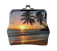 Sunset Beach - Monedero de cuero para mujer, pequeño monedero con cierre de beso, mini tarjetero para llaves, lápiz labial, bonito bolso de cambio para viajes