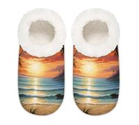 Sunset Beach Palm Tree House Pantuflas para mujeres y hombres, zapatos de casa de espuma viscoelástica, cómodos calcetines antideslizantes, multicolor, 37.5/38.5 EU