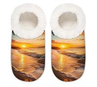 Sunset Beach Palm Tree House Pantuflas para mujeres y hombres, zapatos de espuma viscoelástica con diseño de árbol del océano, multicolor, 37.5/38.5 EU