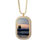 Sunset Beach Photography Art Deco - Collar con colgante de diamantes de cristal dorado