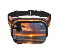 Sunset Beach - Riñonera cuadrada de doble capa con estampado de playa unisex para viajes y entrenamiento, Negro -, Talla única