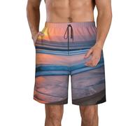 Sunset Beach - Traje de baño para hombre, secado rápido, pantalones cortos de playa de verano con bolsillos y forro de malla, Blanco, L