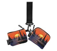 Sunset Boat - Carteras para mujer, diseño de barco rojo y azul, protector de tarjeta de identidad delgado y plano con llavero para dama, 2 paquetes de crédito para hombre