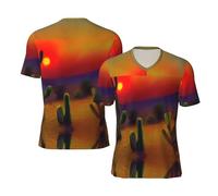 Sunset Cactus in Desert - Camiseta deportiva de fútbol para hombre, cuello en V, manga corta, ajuste holgado, Negro, XL