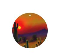Sunset Cactus In Desert - Juego de ambientador colgante, tarjetas redondas de fragancia de lavanda para interiores de automóviles, paquete de 10/24 tarjetas