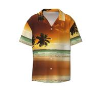 Sunset Coconut Trees On The Beach - Camisa hawaiana para hombre, manga corta, con botones, estampada, para verano, playa, con bolsillo, Negro, L