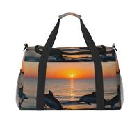 Sunset Dolphins - Bolsas de noche con estampado de delfines para mujeres y hombres, bolsa de hombro para viajes, artículos esenciales de viaje, Negro -, Talla única