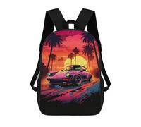 Sunset Drive Tropical Luxury Car Art Mochilas Impresas En 3D Para Niños 17inch Mochilas De Moda Informales Para El Día A Día, Bolsas De Viaje, Mochilas Informales Para Exteriores Para Niños Y Niñas