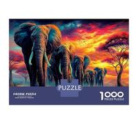 Sunset Elefante rebaño Puzzle 1000 Piezas - Papel Reciclado & Relajante Savanna Vista de la Bestia - para Adultos 70x50cm/1000pcs Regalo Ideal