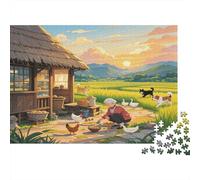 Sunset Farm Life Jigsaw Jigsaw Puzzles 1000 Piezass Recycled Warm Countryside Senior Jigsaw Puzzles Accesorio para Juego de Fiesta Excelente Regalo Idea for Family and Friends Birthdays 70x50cm/1...