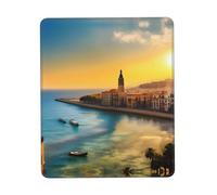 Sunset in Barcelona - Alfombrilla de mouse multicolor con borde de bloqueo de goma gruesa de 7.9 x 9.5 pulgadas para oficina, juegos, estudio y escritorio de trabajo