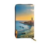 Sunset in Barcelona - Cartera larga de piel, 12 ranuras para tarjetas de crédito, 3 ranuras para efectivo, compartimento para monedas, unisex