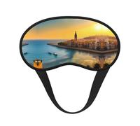 Sunset in Barcelona - Cómodo antifaz para dormir con borde negro satinado para bloquear la luz y dormir reparador