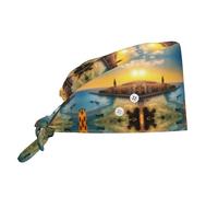 Sunset in Barcelona - Gorra de trabajo con botones, gorro de chef suave para limpiar la cocina, gorra ajustable para spa, salón de belleza, sombrero unisex negro