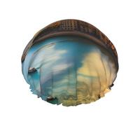 Sunset in Barcelona - Gorro de ducha con estampado completo para mujeres y hombres, reutilizable, doble capa, impermeable, duradero, transpirable