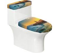 Sunset in Barcelona - Juego de 2 fundas elásticas para inodoro, tapa elástica y cubierta para tanque para baño, suave, lavable, decoración de inodoro en forma de U
