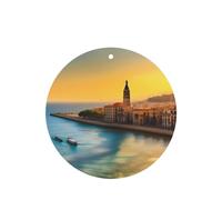 Sunset in Barcelona - Juego de 4 ambientadores de coche con aroma a lavanda de larga duración para el interior del vehículo, decoración de fragancia impresa de doble cara para armarios de coche y
